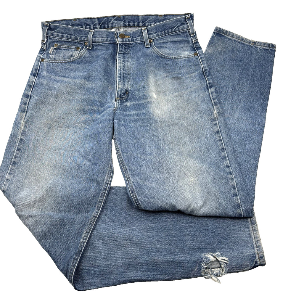 2018 Carhartt B17DST Med Wash Mid Rise Straight Leg Jeans 36x36 Fits 36x35 FLAWS
